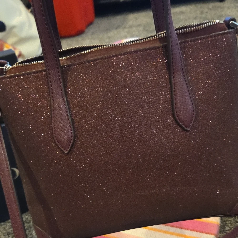 Kate Spade Glitter burgendy Shoulder Bag Structured Elegance - Picture 5 of 8